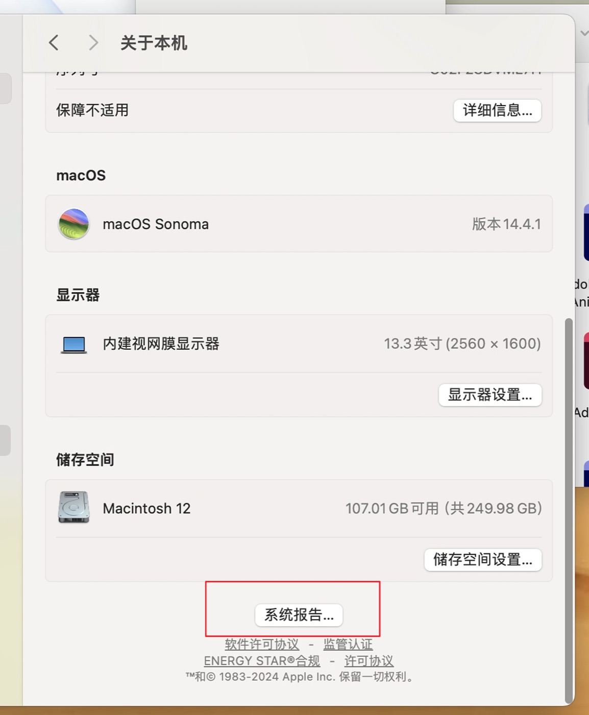 13系统的关于本机系统报告